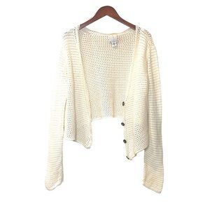 Joie Crochet Pointelle Knit Oversized Cardigan Sweater